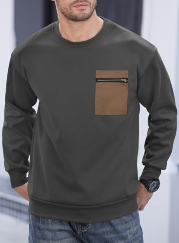 Men's Casual Crewneck Sweatshirts Pullover with Chest Pocket (S-XXL)2