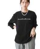 [ニッセン] Tシャツ・カットソー レディース 裾ラウンド長袖ロゴＴシャツ 黒 S