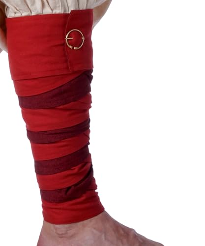 HEMAD Mittelalter Wadenwickel Set mit Fibeln Feste Baumwolle Modell: Balder, Feuerrot