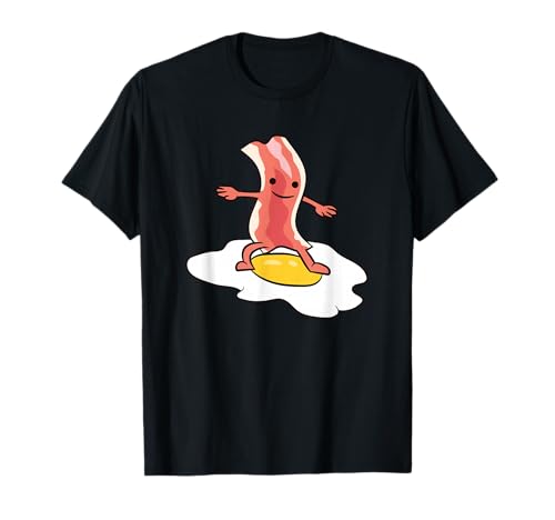Kawaii Bacon Surfing On Fried Egg Breakfast Egg and Bacon T-Shirt
