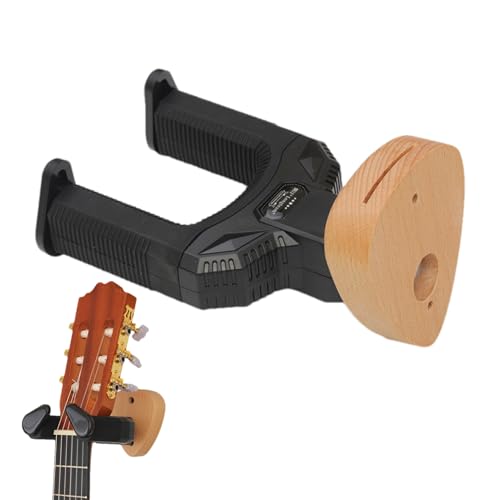 Colgador de guitarra de madera – Soporte de caoba maciza, mecanismo de bloqueo automático, soporte protector giratorio acolchado | Almacenamiento vertical de instrumentos para acústica eléctrica