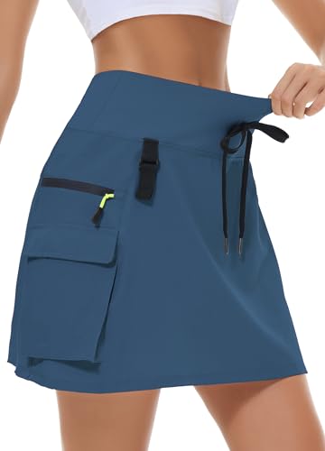 MIVEI Skorts for Woman - Hiking Cargo Skorts with Zipper Pockets, High Waisted Quick Dry Golf Workout, Dressy Casual Navy Blue