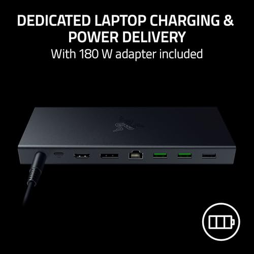 Razer USB 4 Dock: 14 Ports (Type C, Type A, HDMI, DP, Ethernet, SD, 3.5mm) - Dual Monitor Up to 4K 120 Hz - Laptop & Phone Fast Charge - Durable Lightweight Casing - Windows & Mac Compatible - Black - Image 6