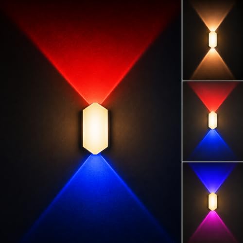 Image of Modern Outdoor Wall Light | 3-in-1 Color Changing LED Up Down Lamp | Waterproof Exterior Wall Sconce for Home, Gate, Garden, Balcony & Patio (Switch Control) (Glint)