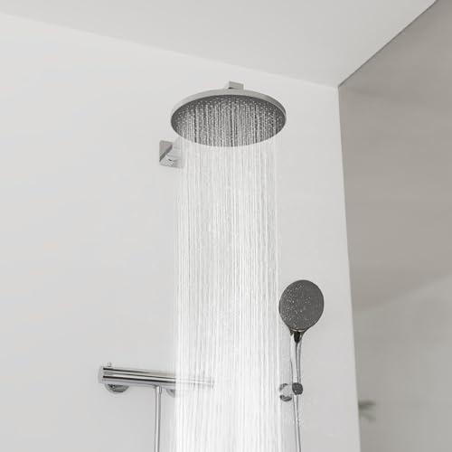 SCHÜTTE 69291 CAPRI Kopfbrause, Wellness-Duschkopf Regendusche mit Anti-Kalk-Noppen, Duschbrause Rund, großer Regenduschkopf, Chrom/Anthrazit