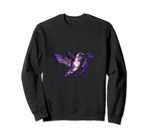 Hummingbird Holding Purple Ribbon Fibromyalgia Awareness Sweatshirt