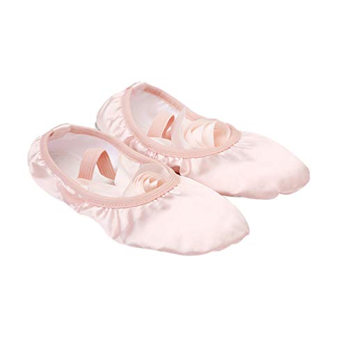 Garneck Sapatilhas de balé de cetim com fita com sola dividida de lona elástica balé dança sapatos d
