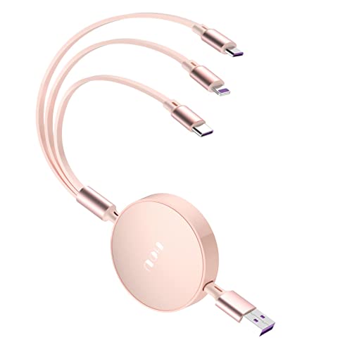 HOUKEY USB C Charger Cable Multi Charger Cable, 3 in 1 Retractable USB Fast Charging Cable (5 Kind of Adjustable Length) with iP/Micro USB/Type-C Port for Tablets Android Samsung Huawei Phone-Pink