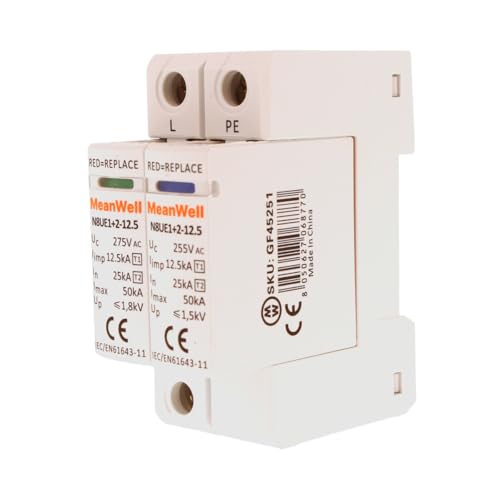 Scaricatore Di Sovratensione Modulare, SPD Tipo 1+2 T1+T2 B+C, 1P+N Da 2 Moduli DIN, 25kA-50kA 12,5kV AC275V, IP20 IEC61643-11