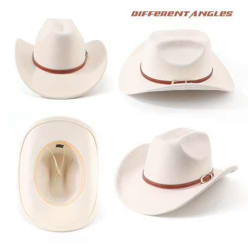 Image of DRESHOW Cowboy Hat for Women and Men Wide Brim Western Cowboy Cowgirl Hat with Belt Buckle Unisex Rolled up Caps