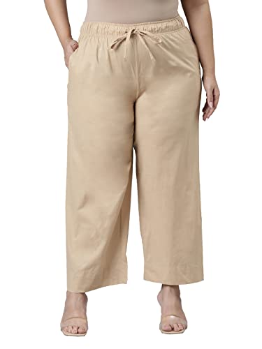 Image of GO COLORS Women Blue Stripe Cotton Wide Pants