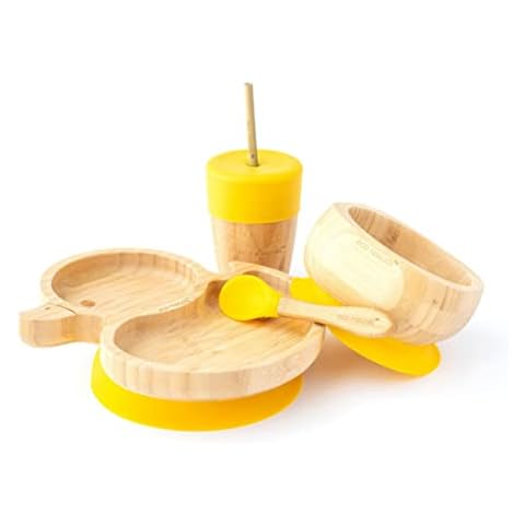 Eco Rascals 793591755915 Children's Plate, Natural Bamboo, Yellow Cover