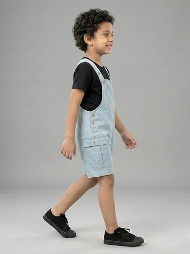 Image of KiddoPanti Unisex Denim Cargo Dungaree Shorts | 69.1% Cotton 29% Spun Poly 1.9% Spandex | Above Knee Length | Soft Breathable Summer Dungaree
