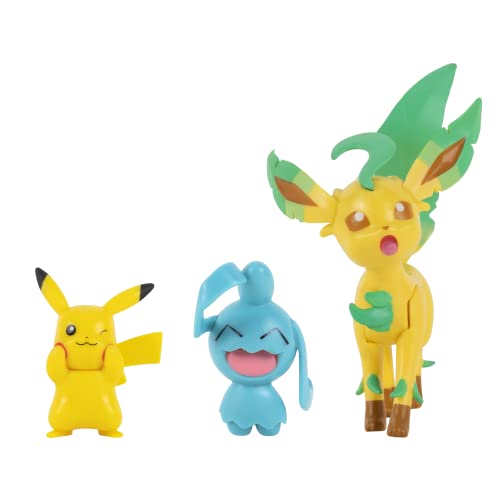 Pokemon Pkw0178 3 Pack-Features 2 Pikachu, Wynaut & 3-Inch Leafeon Battle Figures-Authentic Details, Multi #TOP4