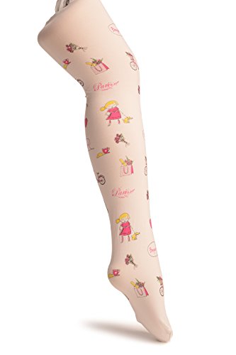White With Printed Little Girl In Paris - Girls Tights - Kids Tights (Pantyhose)2