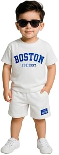 Ninas Boys Solid Cotton Blend Style Top and Shorts Set - Unisex (White) Price In India