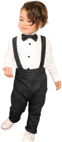 RAG CREATION Baby Boys and Baby Girls Cotton Long Sleeve Dungaree Set with Shirt and Bow Tie
