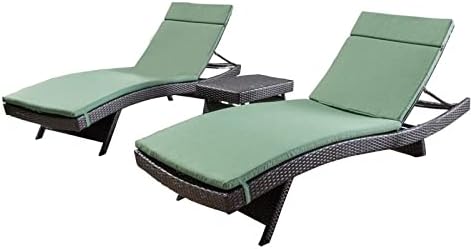 GDF Studio Savana 3 Piece Outdoor Wicker Lounge with Water Resistant Cushions & Coffee Table (MultiBrown/JungleGreen)