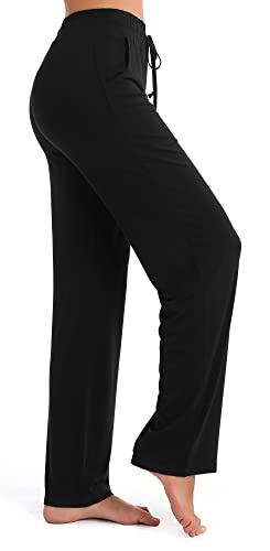 Urban CoCo Women's Straight Leg Long Pants Elastic High Waist Drawstring Casual Trousers with Pockets4