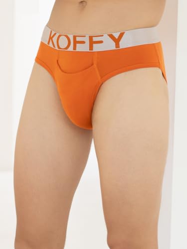 Image of KOFFY Men's Premium Cotton Lycra Brief with Minus Cutting Pouch| Silver Metallic Elastic| 4 Way Stretch| Wrinkle Free| Pack of 1