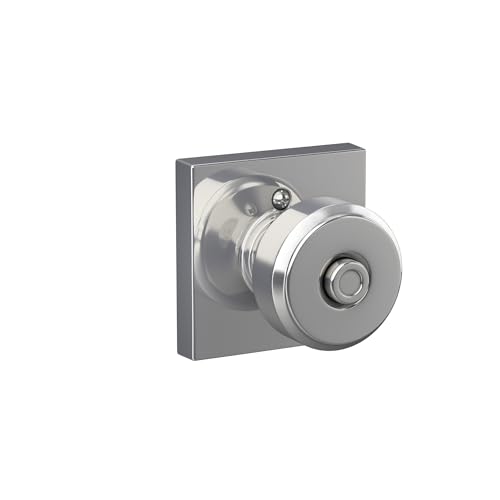 Image of Schlage F40 BWE 625 COL Bowery Knob with Collins Trim Bed & Bath Privacy Door Lock, Bright Chrome