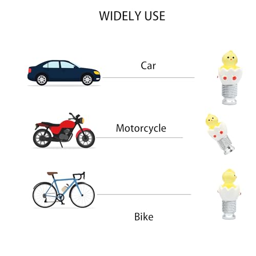 4-Pack Handmade Silver Base Yellow Eggshell Chicken Valve Stem Caps for Schrader Valves, Fun & Unique Car and Bike Accessory, Cute Tire Decoration, Novelty Wheel Accent