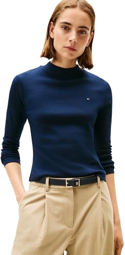 Tommy Hilfiger Damen Langarmshirt Slim Cody Mock-Neck, Blau (Dark Night Navy), XXL – Ansicht 1