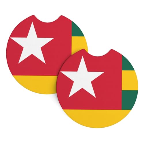 WZYCWB Lot de 2 sous-verres à motif drapeau du Togo pour intérieur de voiture, 6,9 cm, convient à la plupart des voitures, camions, SUV