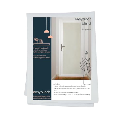 Easyblinds Easydoor - Tenda avvolgibile per porte vetrate, Quick Fix, colore bianco, larghezza standard per porta, fissaggio autoadesivo, tagliata su misura e forma a seconda delle esigenze