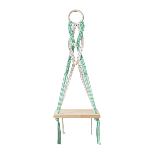 Generic マクラーム壁掛け棚 ボヘミアン風フローティングシェルフ ? 綿ロープと木製素材で植物や本のディスプレイに最適 (薄緑色)