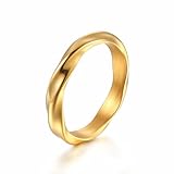 Anillos, Anillo de meñique trenzado acero inoxidable 316L - 4 mm, diseño minimalista, hipoalergénico, unisex(Gold,U)