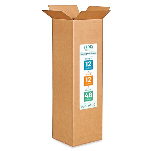 Tall Moving &amp; Shipping Boxes 12x12x48 inches (10-Pack) - Extra Strength 200 lb vs Regular - USA-Made Corrugated Boxes for Packaging Moving - Tall Box for USPS, UPS, FedEx - Moving Box by IDL Packaging