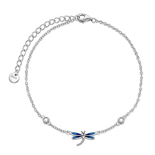 Image of YAFEINI Anklet Bracelets for Women Girls Sterling Silver Hummingbird /Dragonfly /Butterfly Link Chain Anklets Jewelry Gifts