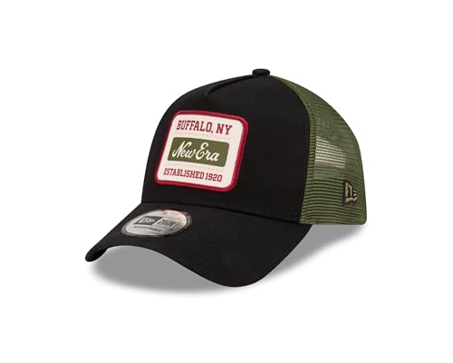 New Era A-Frame Trucker Cap verstellbar Snapback Kappe Patch Buffalo gebogener Schirm schwarz grün - One-Size