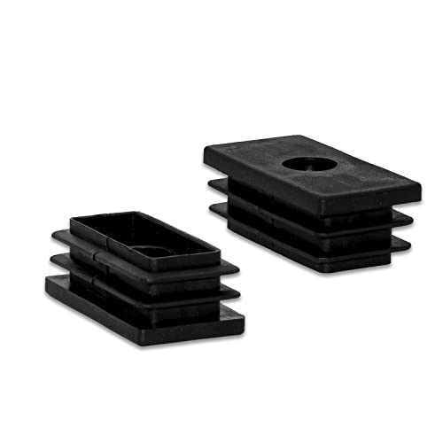 Image of Flyshop Black M8 Threaded Plastic Plugs Rectangle Tube End Caps Tubing Plugs Inserts Furniture Glider 25 mm x 50 mm 4 Pcs