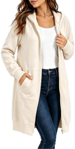 Womens Long Zip Up Hoodie Jacket Open Front Hoodie Sweatshirt wit...
