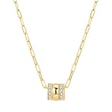 CYMYSS Collar chapado en oro para mujer, collar con colgante de plata de ley 925 con cadena ajustable de 40 + 5 cm, collar doble en capas, regalo de cumpleaños para mujer