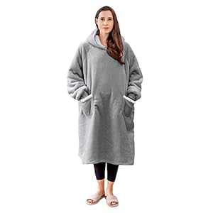 Aisbo Wearable Blanket Hoodie Oversized – Extra Warm Sherpa Fleece Hooded Blanket Thick for Adult Mens, Grey Fluffy…