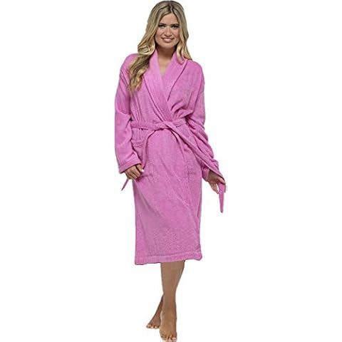 BRANDBUYS Ladies Luxury Terry Towelling Cotton Dressing Gown Bathrobe Highly Absorbent Women Hooded and Shawl Towel Bath Wrap (8-10, Shawl Pink) Cover