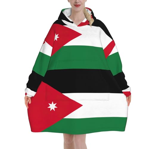 Couverture à capuche drapeau jordanien en flanelle épaisse avec manches et poche