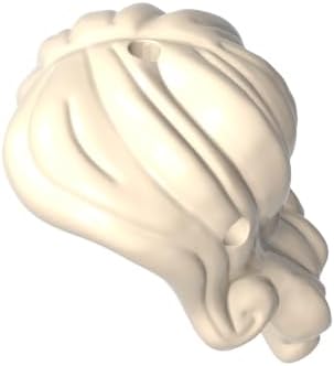 Gobricks Hairstyle Minidoll Hair Long Wavy, Right Side Part, with Short Sides, 2 Holes - 1 Each on Top and Side Ariel 10PCS Compatible with Lego 15677 GDS-2086 MOC ColorWhite Yellowish