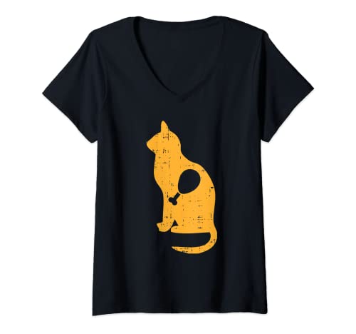 Mujer Gato Pavo Pierna Día de Acción de Gracias Lindo Gatito Gatito Amante Camiseta Cuello V