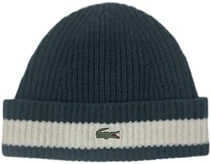 Lacoste RB9883 Wool Beanie Hat in Green with White Stripe