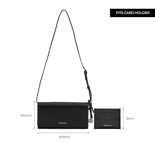 Image of Miraggio Carly Wallet with Adjustable & Detachable Strap | Two Main Compartments | 4 Card Slots | Women Wallets | Gift Items for Women (Black)