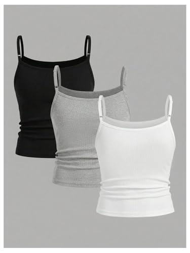 Image of SOLY HUX Girl's Tank Tops 3 Packs Cute Ruched Spaghetti Strap Camisole Slim Fit Undershirts