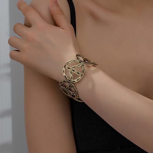 Chunky Gold Cuff Bracelets Wide Cuff Bangle Bracelet Flower Butterfly Leaf Peace Sign Star Open Chunky Cuff Bracelet Wrist Cuff Wrap Bracelet for Women Girls2