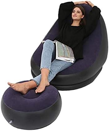 Inflatable Lounge Chair with Ottoman Set & Free Electric Air Pump | Portable Flocked Lazy Sofa Recliner & Footstool for Indoor, Camping, Dorm Room | Quick Inflation Air Couch 4