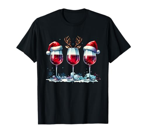 Weihnachten Rotwein Wein Frohe Weihnachten Rentier Damen T-Shirt