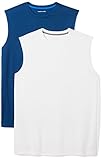 Amazon Essentials Men's 2-Pack Performance Muscle T-Shirts, Navy/White, Large