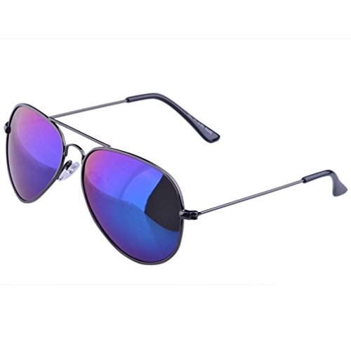 MEN Vintage Uv400 Polarized Glasses Metal Frame Aviator Lens Outdoors Sunglasses (Black F Blue lens)